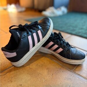 Adidas Kids Black and Pink Striped Sneakers